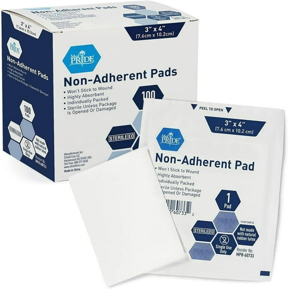 MED PRIDE Sterile Non Stick Gauze Pads 3x4 Inch 12-Ply Cotton Highly Absorbent Individually Wrapped Wound Dressing for First Aid Supplies 100 Count