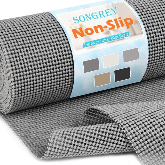 Non-Adhesive Drawer and Shelf Liner, 12IN x 20FT Non Slip Cabinet Liners, Protect Kitchen Cupboard, Bathroom Drawers, Breathable, Thick Strong Grip mat (Dark Gray)