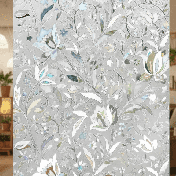 Non-Adhesive Frosted Window Privacy Film, Static Cling Vinyl Glass Covering for Decorative Stained Glass Effect, No Glue Needed (17.5 x 78.7 Inches)