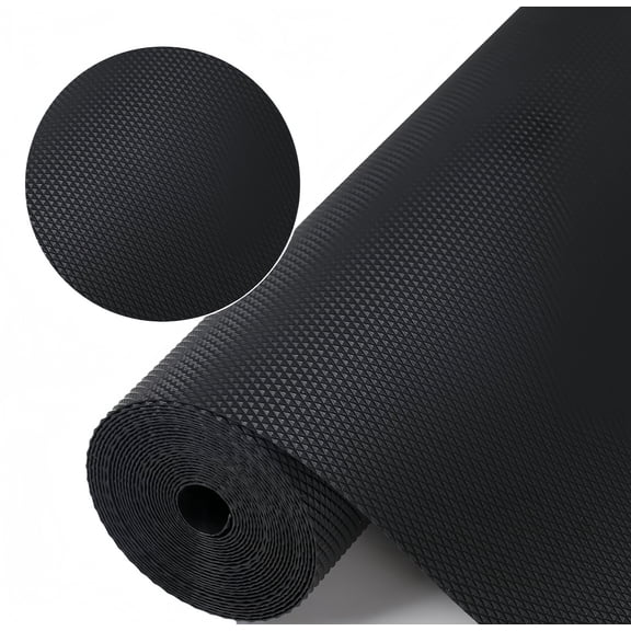 Non-Adhesive Kitchen Shelf Liner Drawer Liner (11.8" x 118.1") - Waterproof Fridge Mats & Durable Cabinet Mat for Shelves, Pantry, Drawers, Black