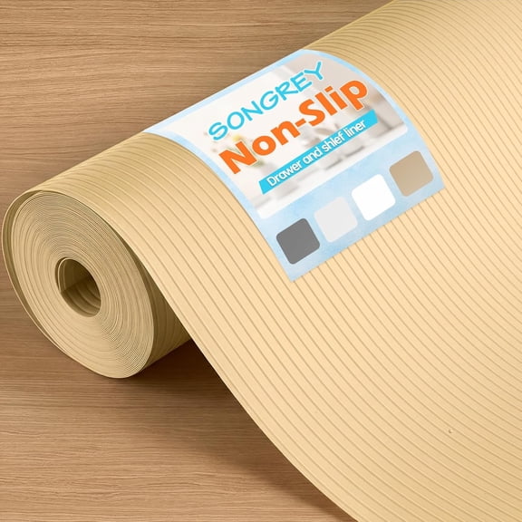 Non-Adhesive Shelf Liner, 12IN x 10FT Waterproof Cabinet & Drawer Liner, EVA Material Non-Slip Mat for Kitchen Cupboard, Refrigerator, Easy to Cut, Washable, Beige