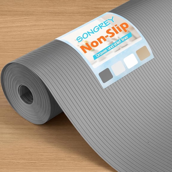 Non-Adhesive Shelf Liner, 12IN x 10FT Waterproof Cabinet & Drawer Liner, EVA Material Non-Slip Mat for Kitchen Cupboard, Refrigerator, Easy to Cut, Washable, Dark Gray