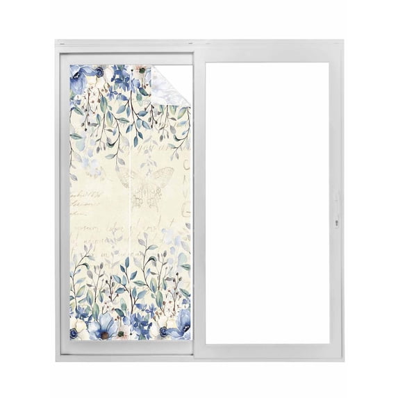 Non-Adhesive Static Cling Window Tint, Blue Eucalyptus Leaves Window Privacy Film Frosted, Farmhouse Retro Botanical Floral Insulated Windows Frosted Films for Living room, 35.4 x 78.7 Inches