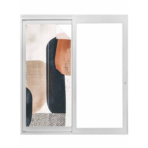 Non-Adhesive Static Cling Window Tint, Boho Middle Century Window Privacy Film Frosted, Abstract Modern Color Block Geometric Insulated Windows Frosted Films for Living room, 35.4 x 78.7 Inches