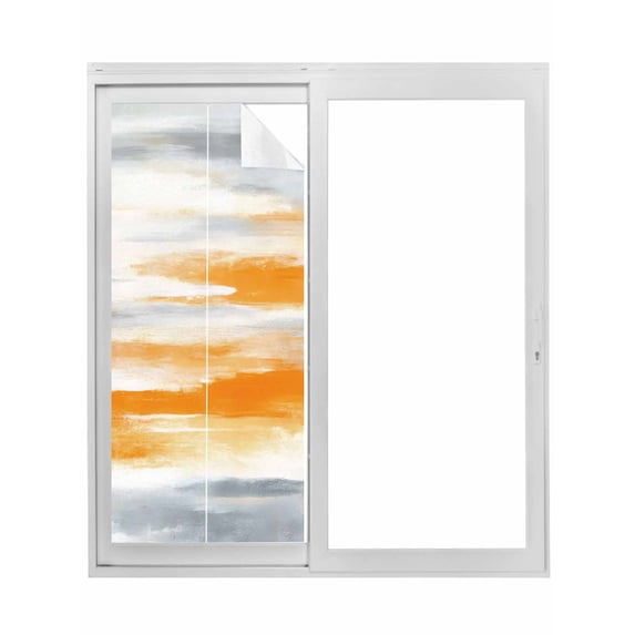 Non-Adhesive Static Cling Window Tint, Burnt Orange Grey Ombre Window Privacy Film Frosted, Abstract Art Oil Painting Modern Insulated Windows Frosted Films for Living room, 35.4 x 78.7 Inches