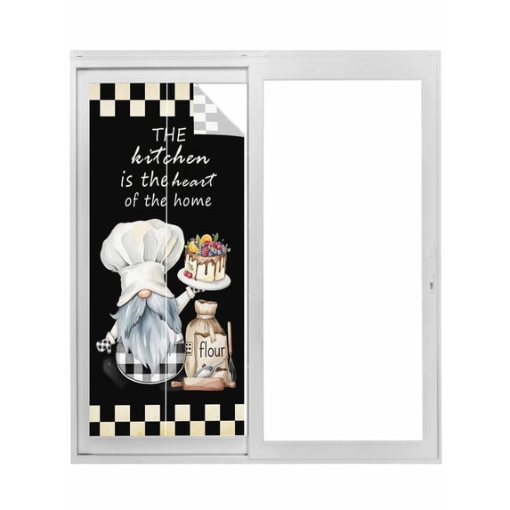 Non-Adhesive Static Cling Window Tint, Chef Gnomes Window Privacy Film Frosted, Rustic Black White Paid Dessert Cake Cook Insulated Windows Frosted Films for Living room, 35.4 x 78.7 Inches
