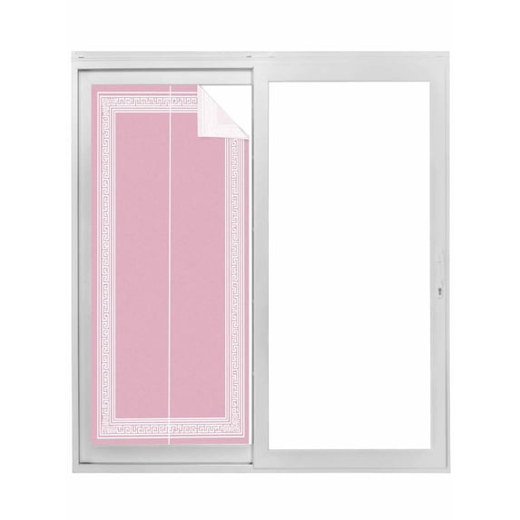 Non-Adhesive Static Cling Window Tint, Pink Geometric Window Privacy Film Frosted, White Greek Key Design Abstract Modern Art Insulated Windows Frosted Films for Living room, 35.4 x 78.7 Inches