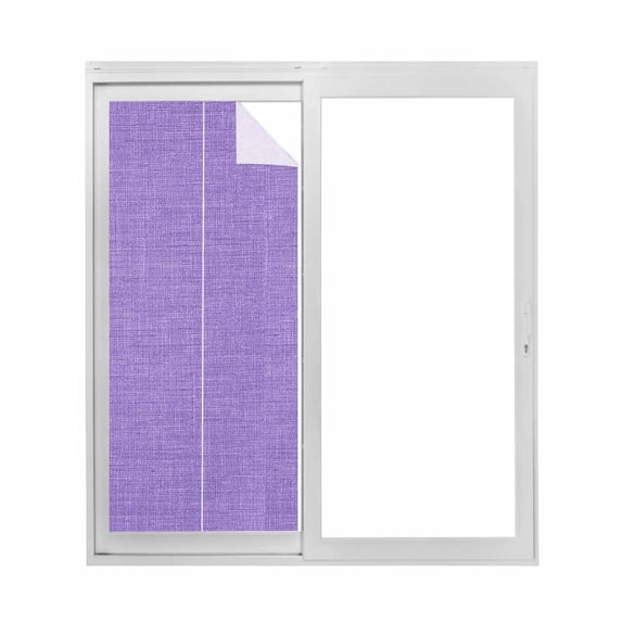 Non-Adhesive Static Cling Window Tint, Purple Window Privacy Film Frosted, Farmhouse Burlap Solid Purple Color Modern Linen Texture Insulated Windows Frosted Films for Living room, 35.4 x 78.7 Inches