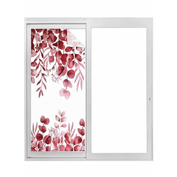 Non-Adhesive Static Cling Window Tint, Red Eucalyptus Window Privacy Film Frosted, Spring Summer Farmhouse Leaves Watercolor Insulated Windows Frosted Films for Living room, 35.4 x 78.7 Inches