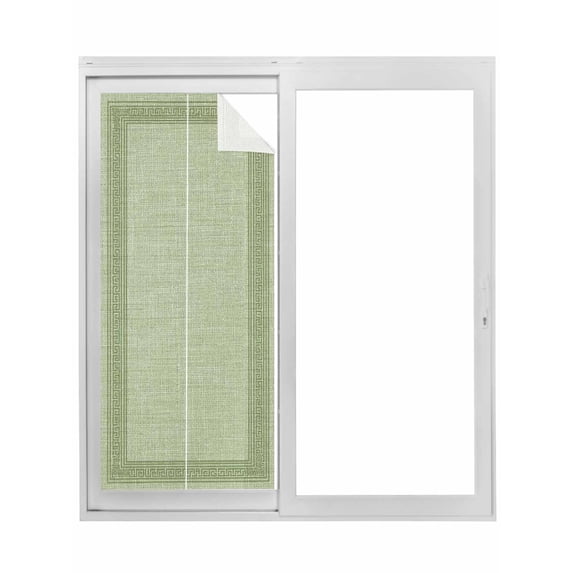 Non-Adhesive Static Cling Window Tint, Sage Green Geometric Window Privacy Film Frosted, Green Greek Key Design Burlap Modern Art Insulated Windows Frosted Films for Living room, 35.4 x 78.7 Inches
