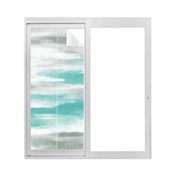 Non-Adhesive Static Cling Window Tint, Teal Grey Ombre Window Privacy Film Frosted, Abstract Art Oil Painting Modern Insulated Windows Frosted Films for Living room, 35.4 x 78.7 Inches