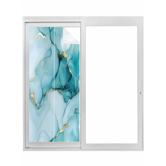Non-Adhesive Static Cling Window Tint, Turquoise Marble Window Privacy Film Frosted, Abstract Modern Art Marble Crack Insulated Windows Frosted Films for Living room, 35.4 x 78.7 Inches