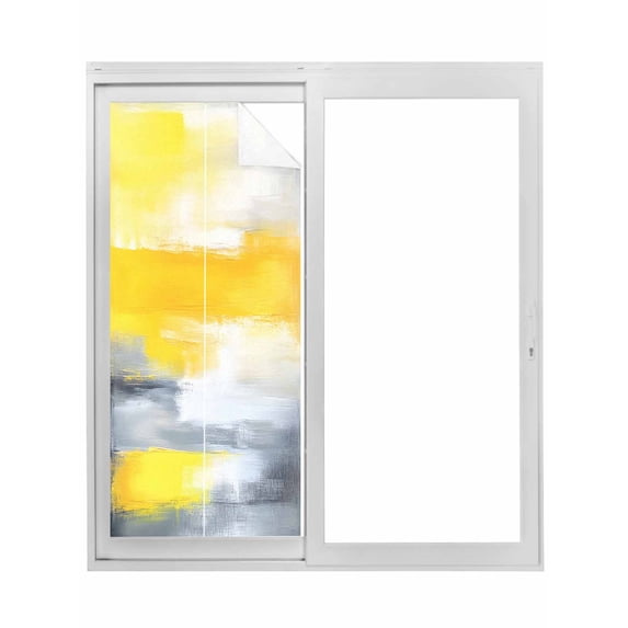 Non-Adhesive Static Cling Window Tint, Yellow Grey Ombre Window Privacy Film Frosted, Oil Painting Modern Abstract Art Insulated Windows Frosted Films for Living room, 35.4 x 78.7 Inches