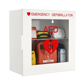 POCHAR AED Cabinet Wall Mount, First Aid Defibrillator Cabinet with Clear Window Fits Universal AEDs - for Schools, Offices, Public Places (13.8"W x 7"D x 13.8"H)