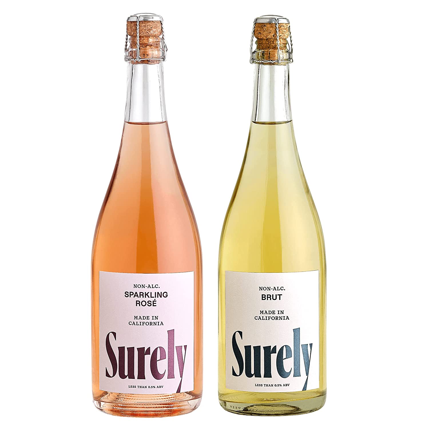 Non Alcoholic Sparkling Brut and Rosé, Dealcoholized California Wine, Low Sugar, Gluten Free