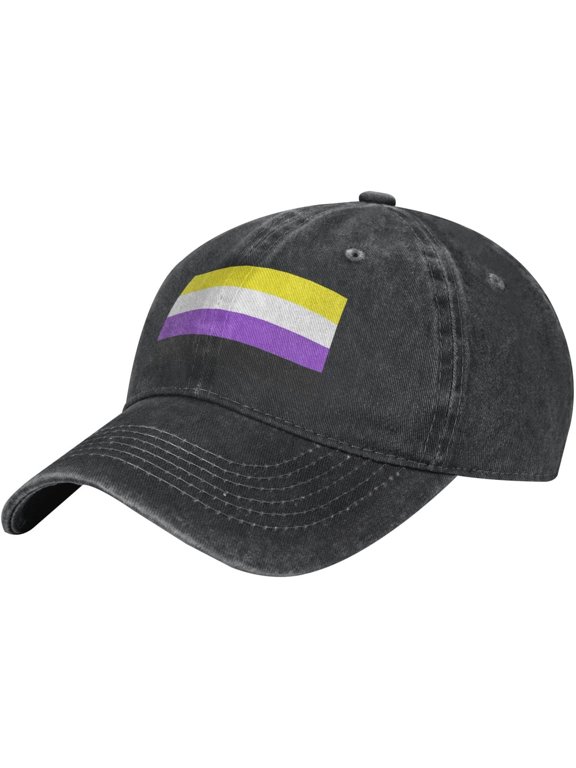 Non-Binary Flag Cotton Baseball Cap Adjustable Washed Dad Hat for Men Women Outdoor Black