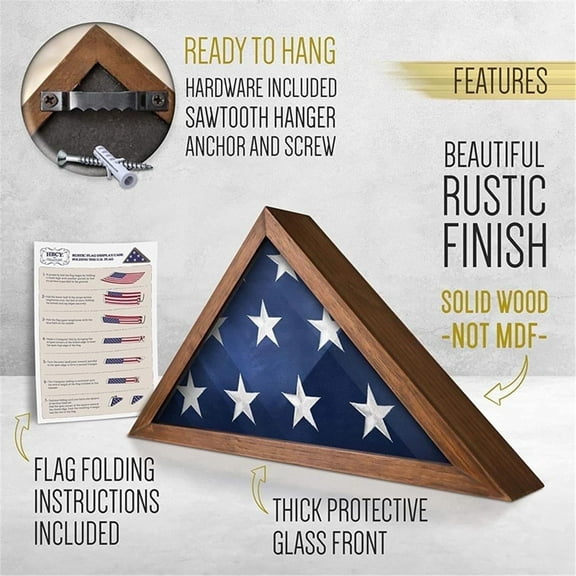 NON-BRAND American Veteran Flag Display Case, Solid Wood, Cherry Finish, 9.5' x 5', Rustic, 1 Shelf, Brown, New