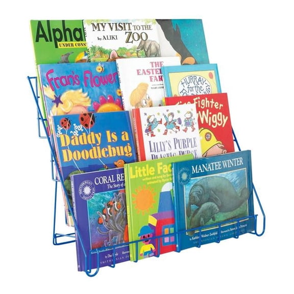 Non-Branded 1605024 Folding Metal Library Book Stand - 4-Tier Shelves, Blue