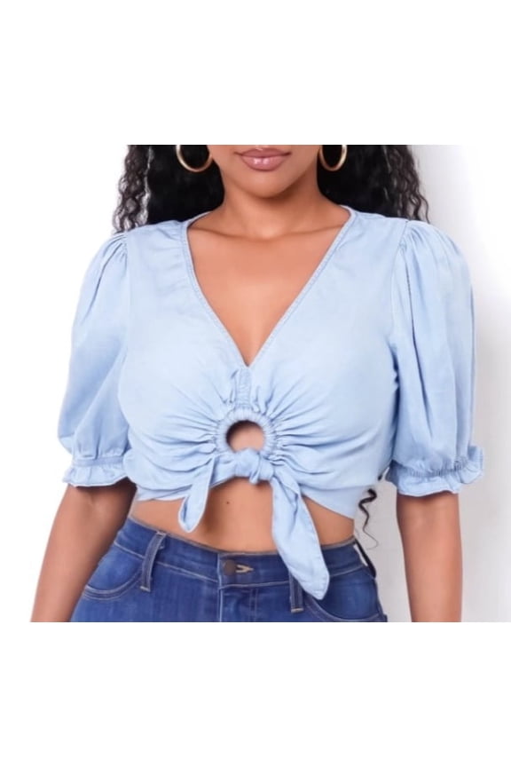 Women's O-Ring Crop Top, Light Wash