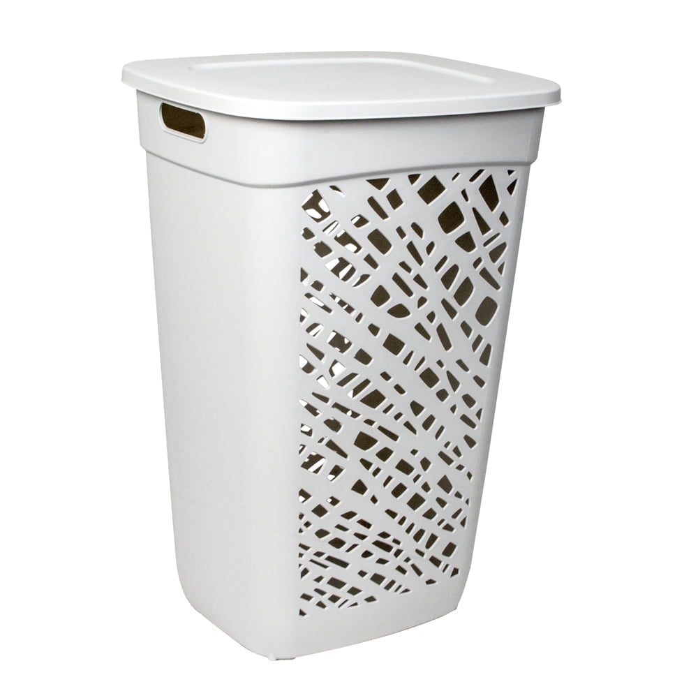 Non-Breakable Mosaic Hamper, 60L -Misty White, Elegant Design, Vented Laundry Basket, Made in France