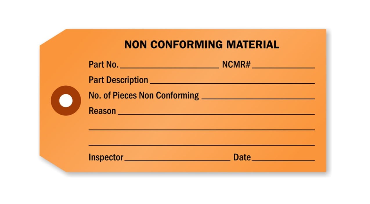 Non CONFORMING Material Record Tag, 2-3/8" x 4-3/4", Orange, Fiber Reinforced Hole - Pack of 50 Tags
