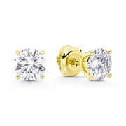 Non-Certified 4.00ct G Color, VS Clarity Lab Grown Diamond Round Brilliant Cut 4-Prong Basket Solitaire Stud Earrings in 14k Yellow Gold
