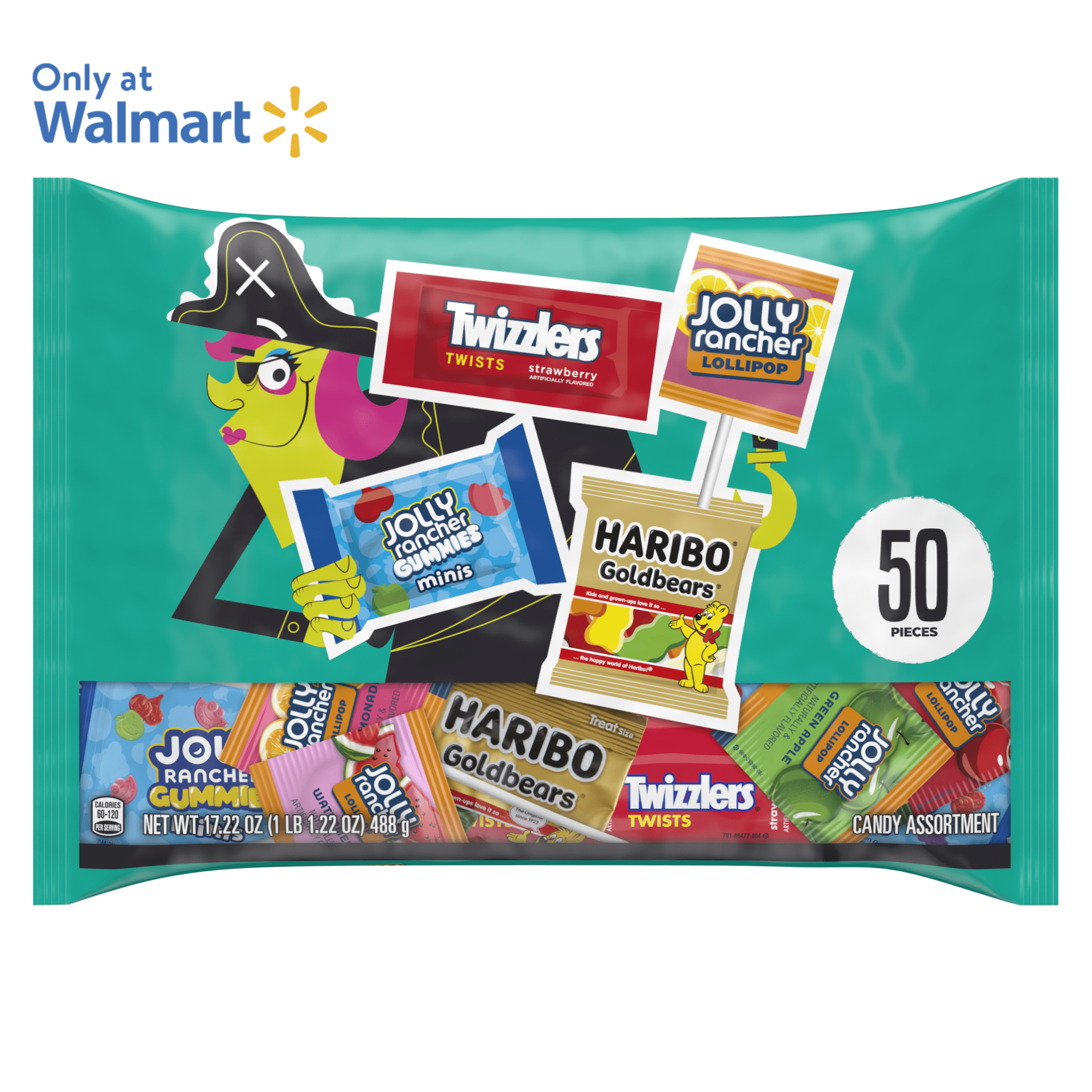Haribo, Jolly Rancher And Twizzlers Assorted Fruit Flavored Halloween Candy, Bag 17.22 oz, 50 Pieces