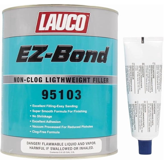 Non-Clog Lightweight Body Filler, Super Smooth Formula, No Shrinkage, for Aluminum, Fiberglass (EZ Bond, 3 Liters)