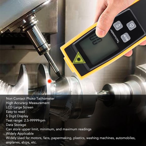 Non-Contact Digital RPM Meter with 5-Digit LCD Display, 2.5-99999rpm Range, Auto Zero Adjustment for Motors and Machinery