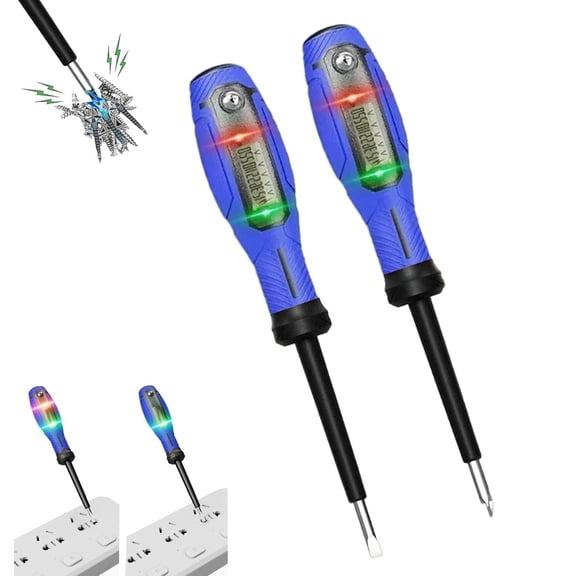 Non-Contact Voltage Tester Screwdriver with LCD Display, Smart Digital Voltage Detector for Safe Electrical Diagnostics, Professional Electrician Tool(RL Blue straight and cross screwdriver 2 PCS)