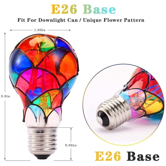 Non-Dimmable Edison Stained Glass LED Light Bulb, E26 Base A19/A60 LED Light Bulbs for Home Party,Recreation Room,Balcony,Garden,Christmas Decoration 2 Pack