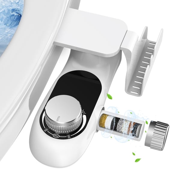 Beteliva Non-Electric Bidet Toilet Attachment, Cold Water Dual Nozzle with Self-Cleaning, Adjustable Pressure Control, Universal Size