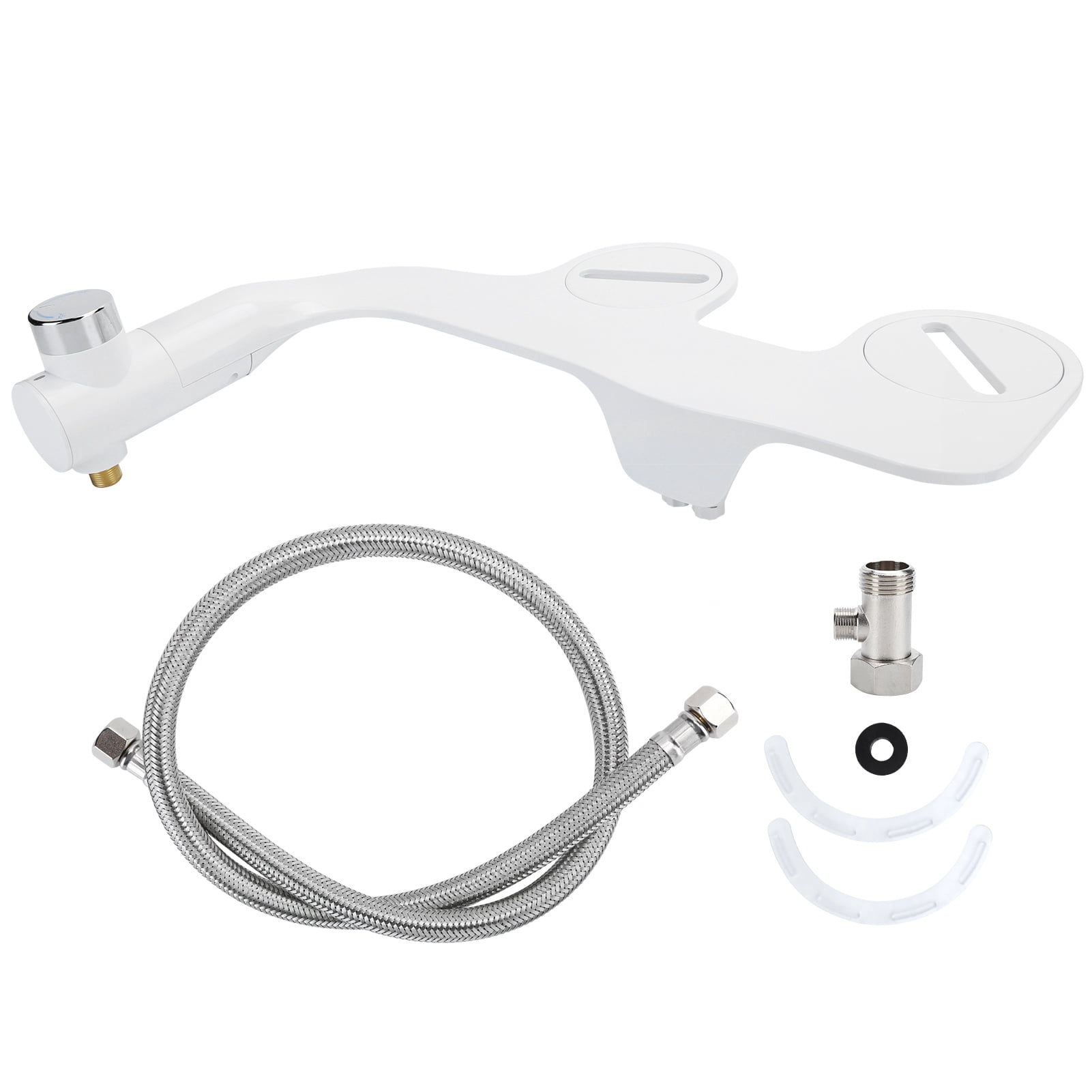 Non-Electric Bidet Toilet Seat Attachment with Dual Nozzles and Adjustable Pressure Control