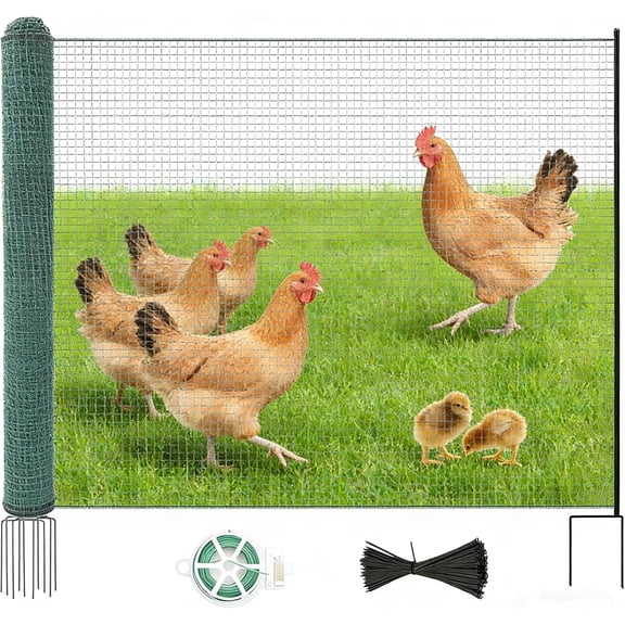 Non Electric Fence Netting 40" x 100', Boundary Fence with Double Spiked Posts, Portable Poultry Fence All-Purpose Fencing for Dogs, Chickens, Ducks, Turkeys in Backyard, Garden, Farm