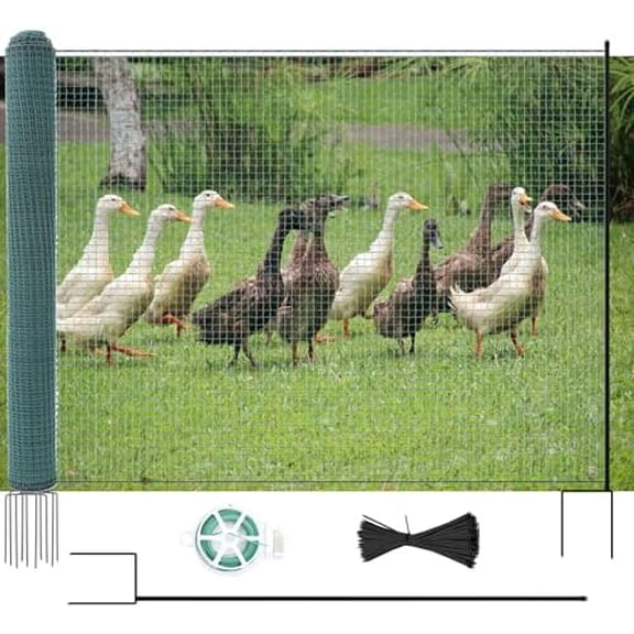 Non Electric Fence Netting 40" x100', Boundary Fence with Double Spiked Posts, Portable Poultry Fence All-Purpose Fencing for Dogs, Chickens, Ducks, Turkeys Suitable in Backyard, Garden, Farm