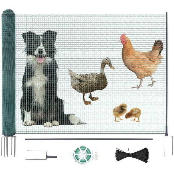 Non Electric Fence Netting 40" x164', Boundary Fence with Double Spiked Posts, Portable Poultry Fence All-Purpose Fencing for Dogs, Chickens, Ducks, Turkeys Suitable in Backyard, Garden, Farm