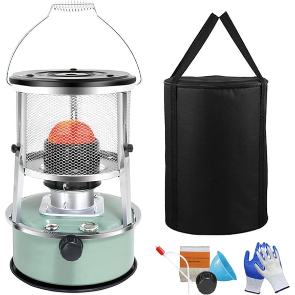 Non Electric Heaters for Indoor, 9000 Btu(Lasts 18 H) Kerosene Heater Indoor for Large Rooms, Portable Heater for Power Outage, Suitable for Camping, Home, Garage, Emergency Heat (Green 7 Piece)