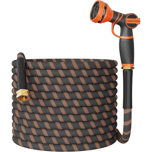 Non-Expandable 75FT 1/2 Lightweight Flexible Water Hoses Burst 600 psi with 9 Spray Function Nozzle Heavy Duty Hose