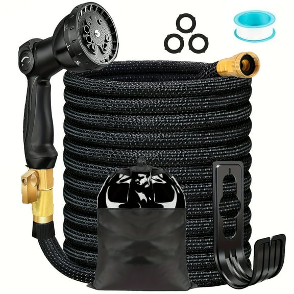 Non-Expandable Heavy-Duty Garden Hose (25/50/75/100/150ft) - 3/4" Solid Brass Fittings, Leakproof Durable Rubber, US Standard for Gardening/Cleaning/Forestry