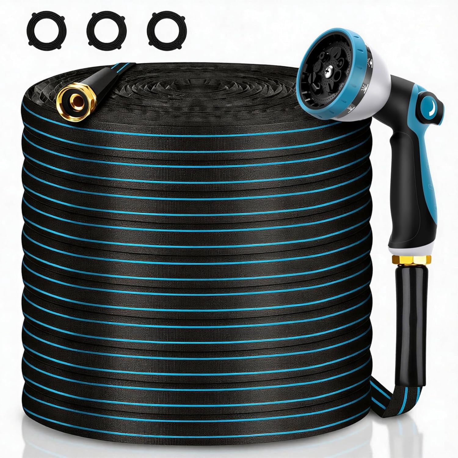 Non-Expanding Garden Hose 25FT with 10-Pattern Nozzle, Lightweight Flexible Water Hose Kink-Resistant, Brass 3/4'' Fittings & Sealing Washers, for Yard Lawn Garden Car Wash Pet Bathing