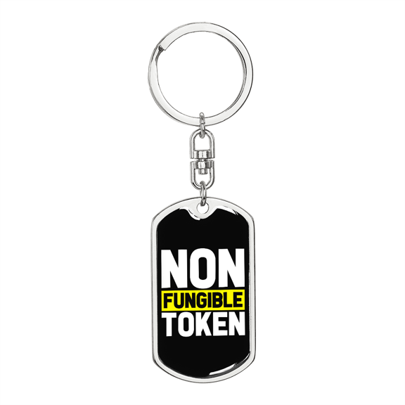 Non Fungible Token Crypto Stainless Steel or 18k Gold Premium Swivel Dog Tag Keychain
