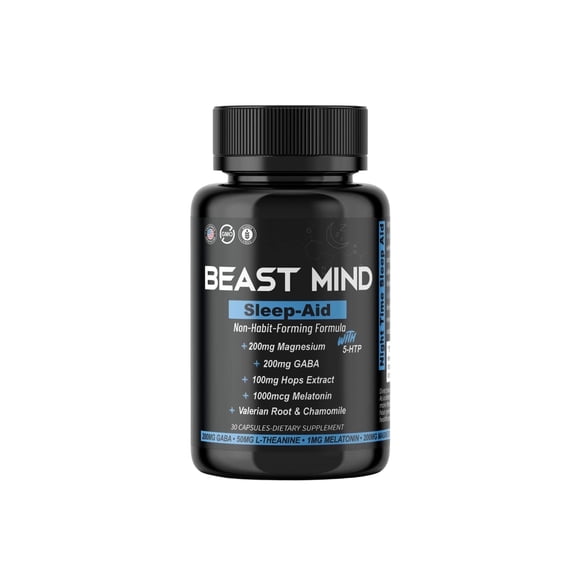 Non-Habit Forming Smart Sleep Supplement - Sleep Aid with Magnesium,GABA, Valerian Root, Chamomile, Melatonin - Promotes Restful Sleep, Relaxation, and Deep Sleep by Beast Mind Labs 30 Capsules