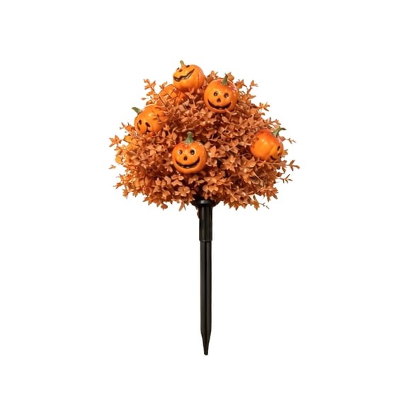 Non-Illuminated Halloween Pumpkin Floral Ground Stake, 20 Inch Weatherproof Plastic Yard Plug-In Decor With Fall Leaves For Lawn Walkway Flower Bed(A)