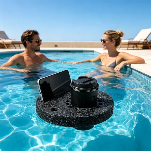 Non-Inflatable EVA Foam Floating Drink Tray with Built-in Phone Slot and Multiple Cup Holders, Heavy Duty Refreshment Caddy for Swimming Pool, Beach, and Summer Party Gatherings.