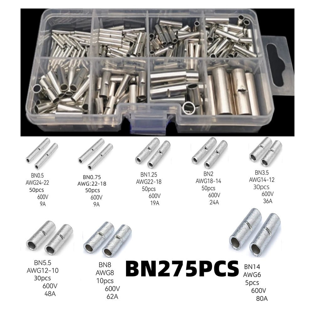 100 Pack 12-10 AWG Seamless Non Insulated Butt Connector Terminals - View #8