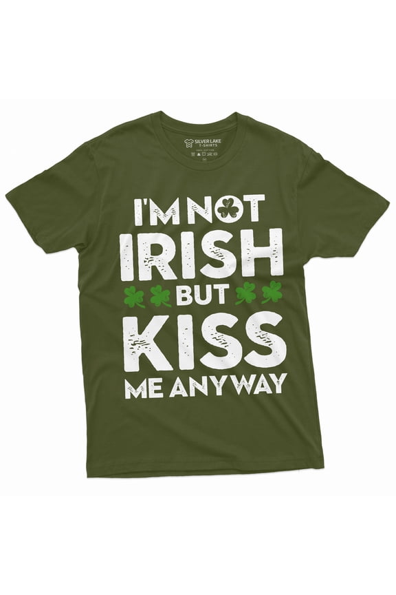 Non-Irish Funny St. Patrick's day T-shirt I am not Irish kiss me tee shirt Saint Patricks gift (3X-Large Military Green)