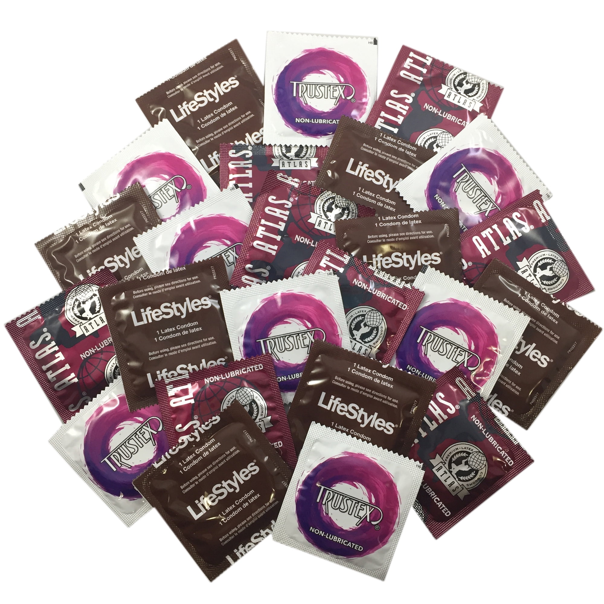 Non-Lubricated Condom Sampler, Atlas, Trustex and Lifestyles, with Brass  Pocket Case, 24 Count
