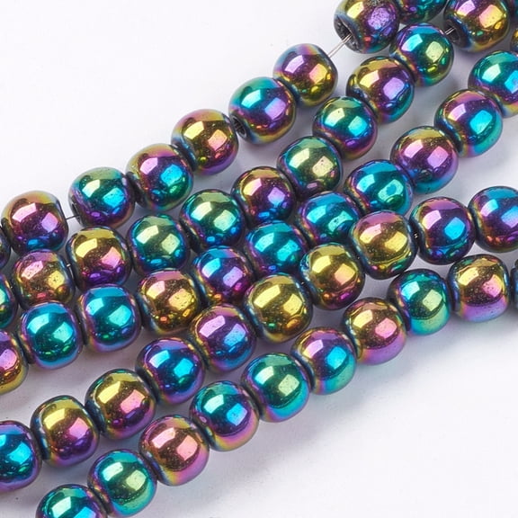 Non-Magnetic Hematite Beads Strands Grade A Round Rainbow Plated 6mm Hole: 1.5~2mm about 65~70pcs/strand