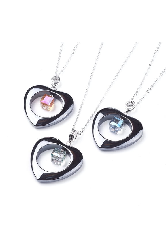 Non-Magnetic Hematite Pendant Necklaces with Electorplated Glass Beads and Brass Chains 18.11 inch(46cm)