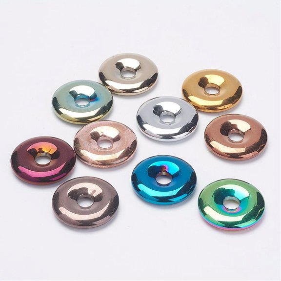 Non-Magnetic Hematite Pendants Donut/Pi Disc Grade A Mixed color Donut Width: 11.5mm 30x6mm Hole: 7mm